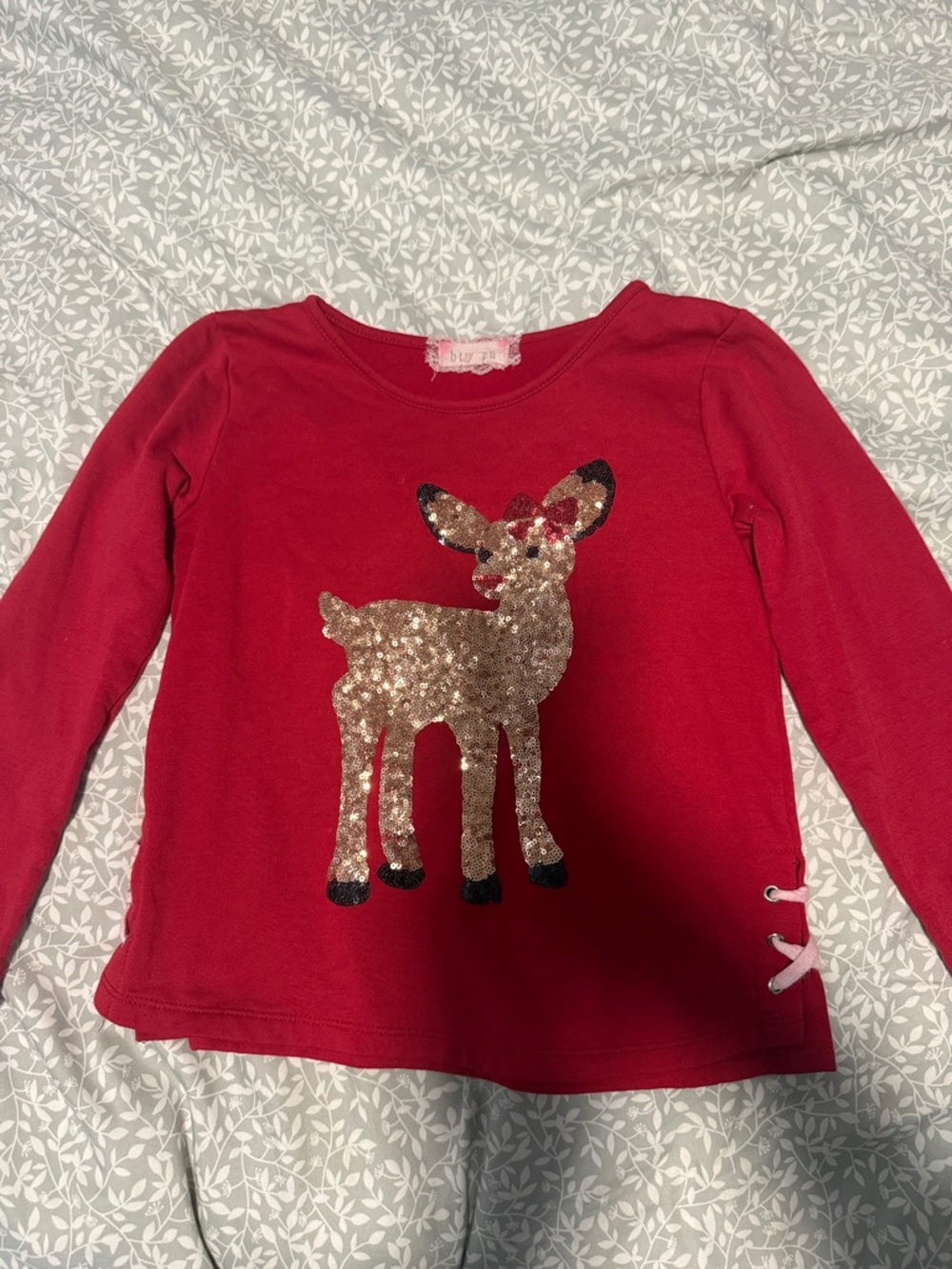 btween Red Long-Sleeve Sequin Deer Tee